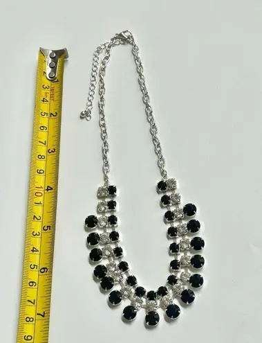 Black beaded rhinestone silver tone choker necklace