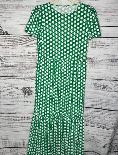 BODEN Emma Tiered Jersey Midi Dress Tencel Summer Kelly Green White US 2