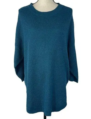 Black Tape SZ X Sweater Dolman Sleeve Chunky Knit Crew Neck Oversized Teal Blue