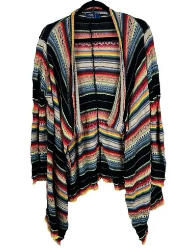Polo Ralph Lauren Draped Cardigan Sweater Multicolor Striped Linen Silk Womens M Red Size M