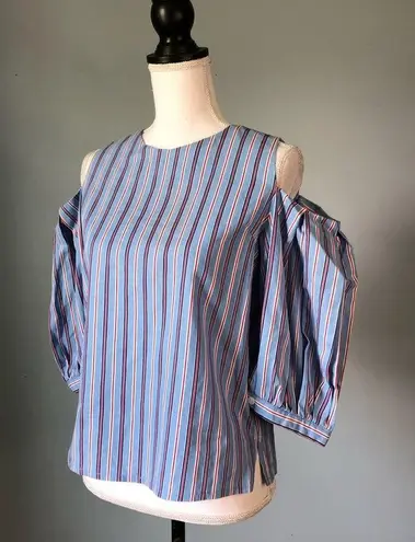 Storets | Striped Cold Shoulder Balloon Sleeve Top