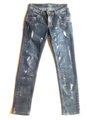 Nicole Benisti Distressed Jean Gray Size 28 Paint Splat NWOT Distressed Denim