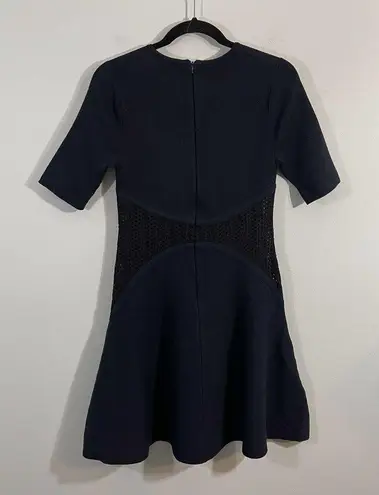 Lela Rose Navy Eyelet Waist Short Sleeve Fit & Flare Knit Dress Size S