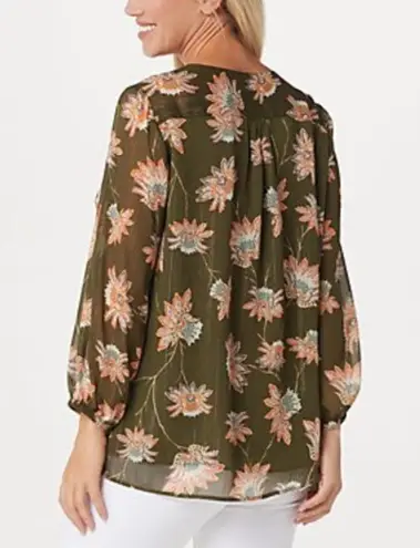 Chiffon Blouson Sleeve Ruffle Top Green Size 1X