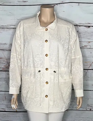 Elle Belle by Kim Gravel NWT 2X Cream - Lace Eyelet Embroidered Toggle Anorak Jacket