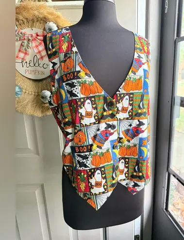Vintage 90s Basic Editions Halloween print cotton vest, size large Black