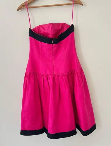 Vintage AJ Bari Hot Pink Cocktail Party Mini Dress size‎ 6 Black Trim Strapless