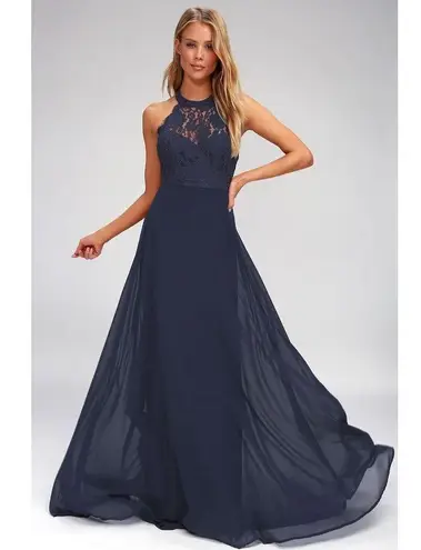 Lulu’s Dance All Evening navy lace M elegant semi formal maxi dress Blue Size M