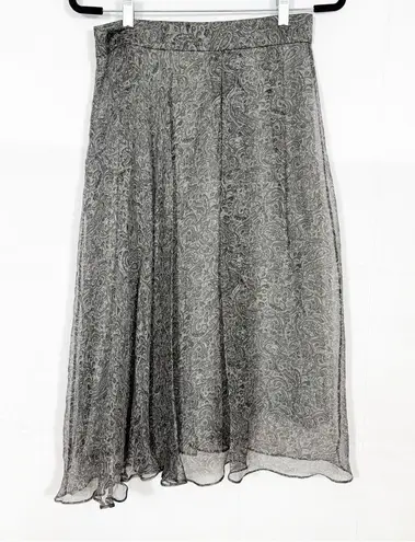 Brunello Cucinelli Paisley Print Silk Midi Skirt Grey Asymmetrical Chiffon