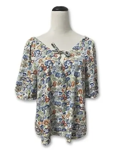 Treasure & Bond Peasant Blouse Puff Sleeves Floral White/Multicolor W XXS NWOT