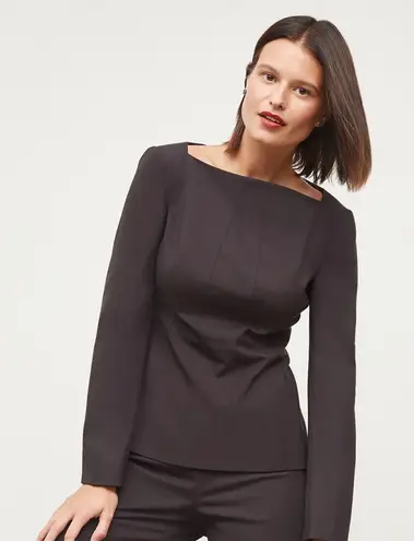 MM.LaFleur M.M. LaFleur The Rivka Top Washable Wool Twill Shirt in Haze