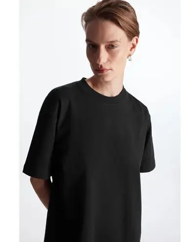 COS Black 100% Cotton Short Sleeve Plain Mock Neck Mini T Shirt Dress Size XS