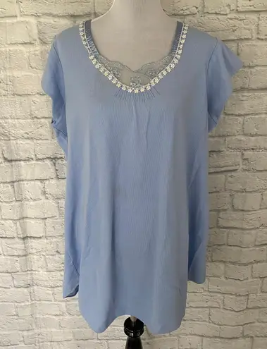 Earth Angels women XL short sleeve scoopneck nightgown w/lace trim blue