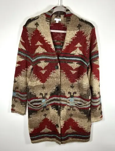 J Jill Sweater Southwestern Aztec Wool Cardigan Women Duster Boho Women’s Small Red