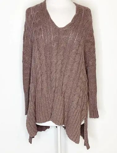 Free People  easy cable v neck sweater mushroom
