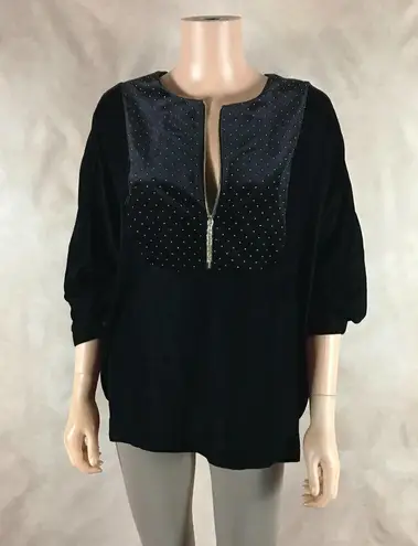 T Tahari  'Lala' Gold Studded 3/4 Sleeve Velvet Top NWT M