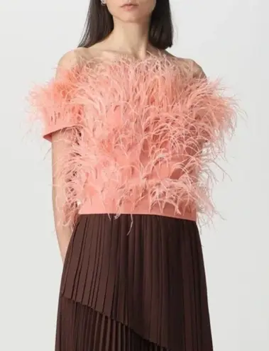 Cult Gaia cult gaia Sosha Feather 2 Pink Off the Shoulder Crop Top Azalea Pink