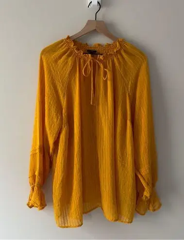 Torrid  Stripe Gauze Lace-Up Peasant Top in Mineral Yellow bell long sleeve smock