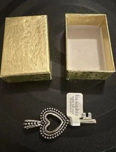 Lia Sophia “Key To My Heart” Black/ Silver Tone Charm Pendant Slide