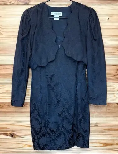 Vintage Roberta little Black Brocade Dress & Jacket Set Size 13/14 Made in USA