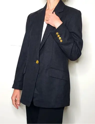 Vintage Blazer Talbots Size 10 Gray Wool Gold Buttons Equestrian Academia Long