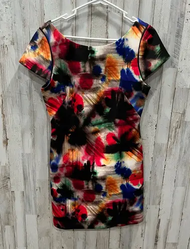 Milly Taylor Warp Graffiti Bold Print Cap Sleeve Fitted Dress Womens 8 *Read