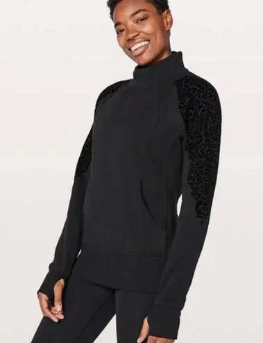 Lululemon  Womens Floral Flock Scuba Long Sleeve Half Zip Black Pullover Size 4