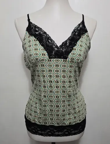 Thalia Sodi Geo Print Lace Trim Camisole Top Size Large Y2K Retro Fairy Rave