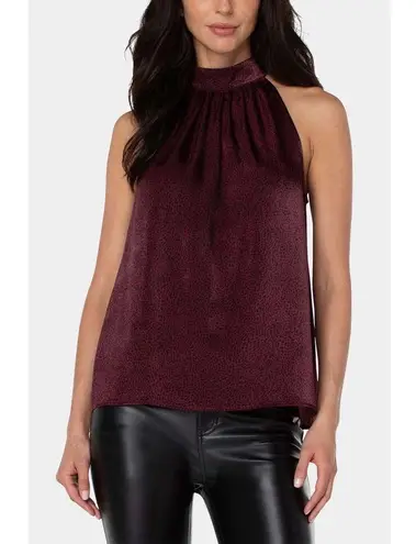 Liverpool Mock Neck Halter Top in Burgundy Leopard Print, NWT, Size S