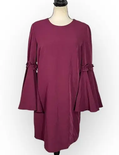 Milly Cady Shift Dress Women's 10 Wine Long Bell Sleeves Short Length Crepe RTR