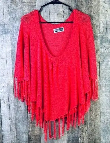 Kokomo Unltd Size S/M Knit Sweater Cape/Top Combo with Fringe Dark Peach… - Image 1