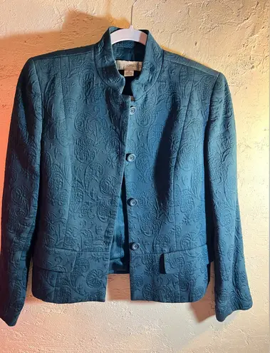 Petite Sophisticate Turquoise Teal Brocade Textured Paisley Blazer 6P classic