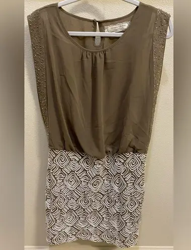 Giorgia & Johns embroidered Pencil Tight Sleeveless Dress Women's Sz Large Brown