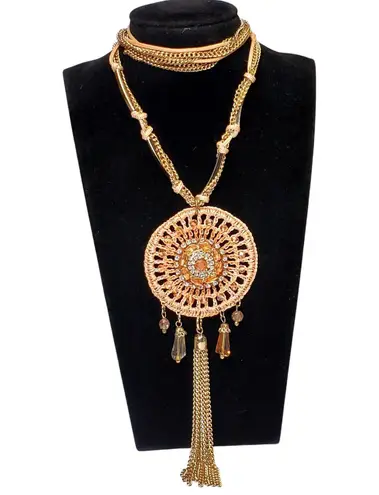 Rhinestone Chain Dangle Bohemian Necklace 26" Lobster Closure