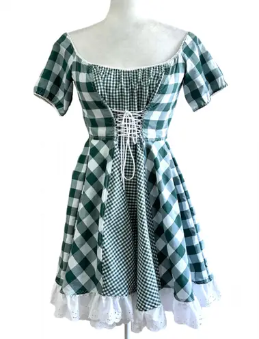 Handmade Vtg 2000s Green Plaid Lace Corset Western Dress