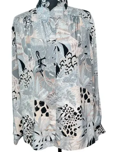 Alfred Dunner Abstract Jungle Print Button Down Blouse Black Size undefined