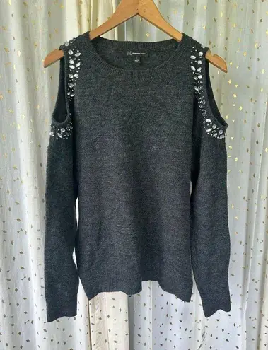 INC International Concepts  NWT Wool Blend Jewel Studded Cold Shoulder Sweater L