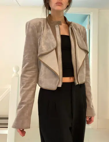 BCBGMAXAZRIA Sloan Faux Suede Cropped Moto Jacket in Moss