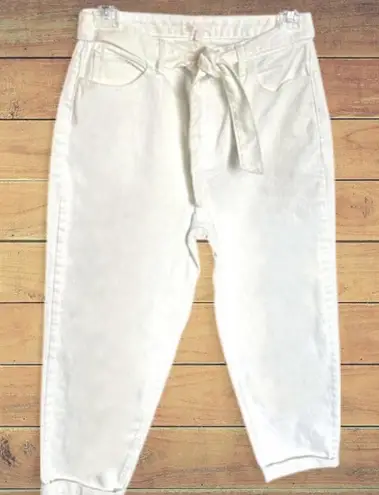 GB Off White Denim Pants Tie Waist Rolled Cuffs Smart Casual Size 31