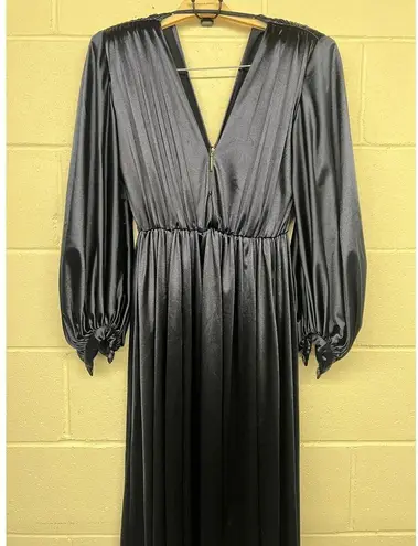 Bronx and Banco Sz Medium m Zoe Midnight Blue Satin Long Sleeve Plunge V-Neck