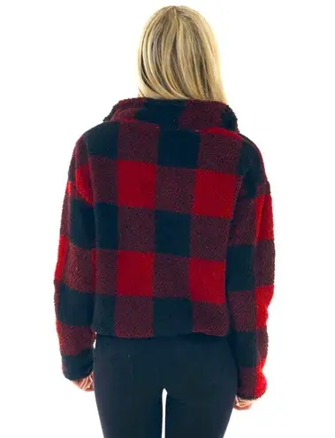 SO ◼️🟥Buffalo Check Plaid Sherpa Pullover Red Black Preppy Cozy🟥◼️~med