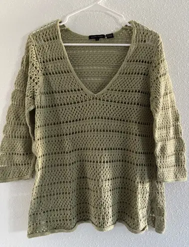 Jeanne pierre Crochet Sweater Womens Large Green Chunky Vintage 90s Cotton