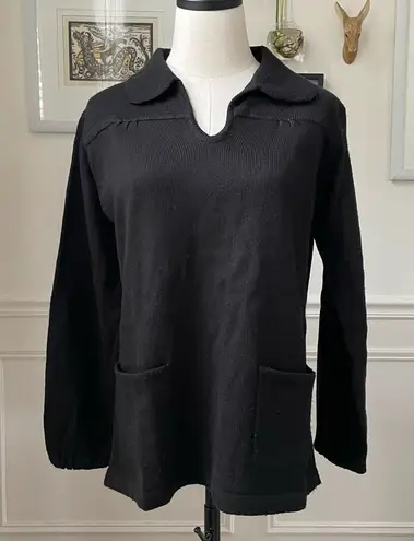 Vintage 70s Corliss Split Neck Tunic Sweater Black M L Size M