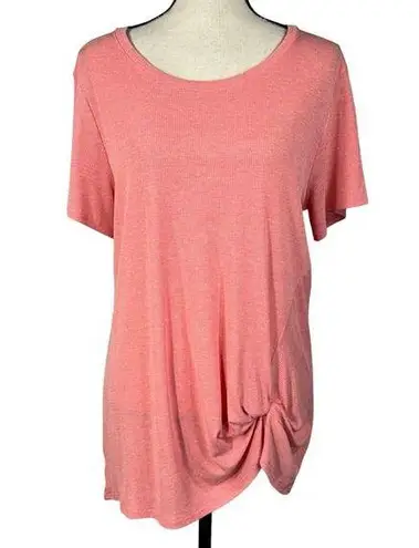 Green Tea X-Large Tunic Top Ribbed Short Sleeve Round Neck Stretch Twist Front