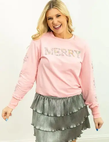 Southern Grace NWT Pearl Merry Christmas Sweatshirt Pink Size Small