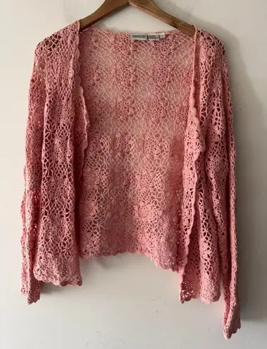 Newport News Vintage 1990’s Adorable Pink Crochet Flower Button Cardigan Sweater