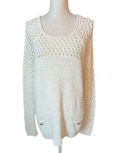 Island republic white crochet sweater neutral casual minimalist boho cottage Size XL