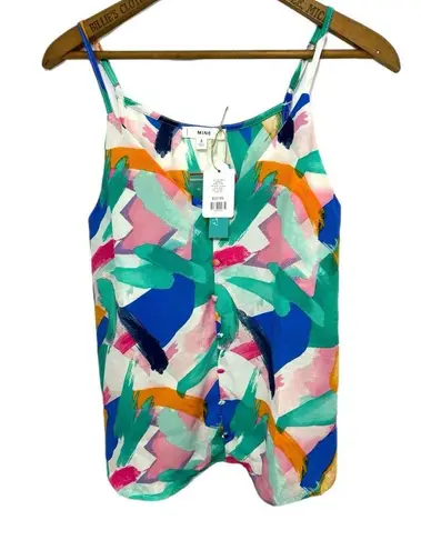 Multicolor Paint Brush Detail Sleeveless Top Cami Blouse Size Small Coastal Chic Blue