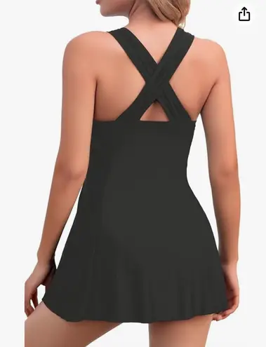 COCOPEAR Women's Elegant Crossover One Piece Swimdress Black Size L