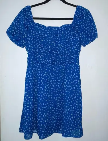 Crystal Doll Blue White Floral Minidress Off the Shoulder Short Sleeves Size L